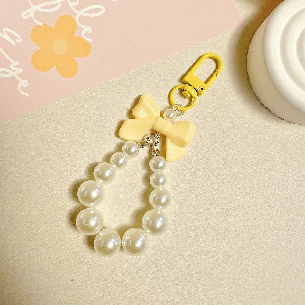 Акриловый жемчужный брелок с бантом и бантом, автомобильный брелок с бусинами, подвеска для мобильного телефона, креативный подарок