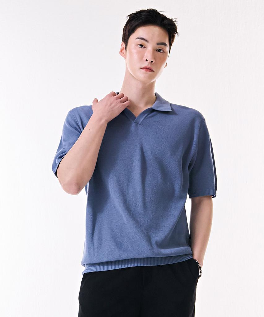 CHASECULT Men'S Cool Touch Open Collar Neck Short Sleeve Sweater-Dbrk5611D0N