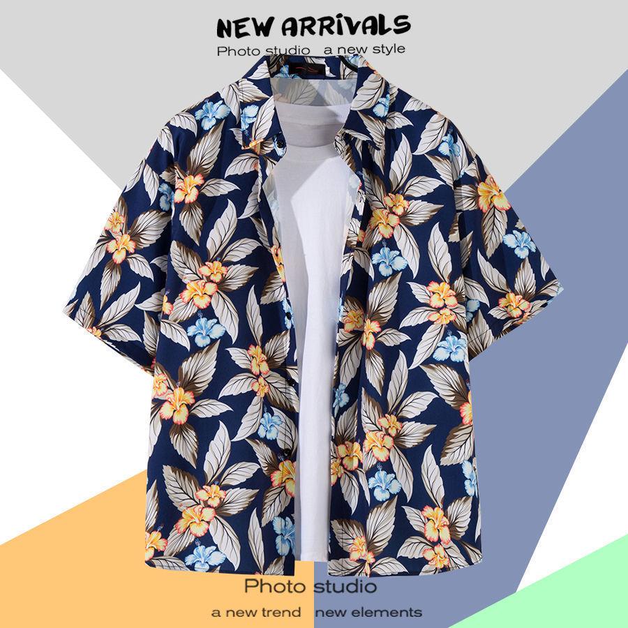 Летняя свободная гавайская рубашка с цветочным узором в корейском стиле для мужчин