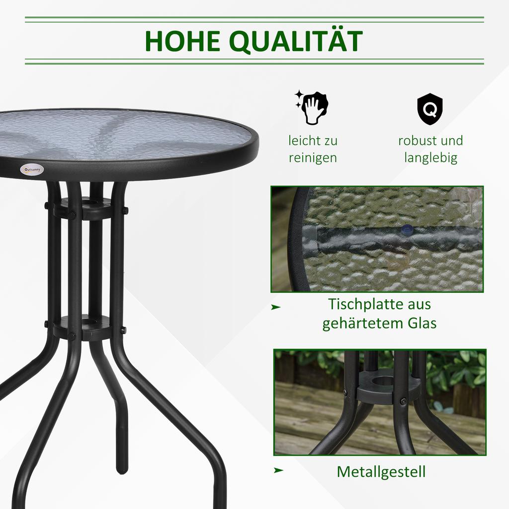 Bistro Coffee Table Outdoor Tempered Glass Top Table Garden Round Dining Table - 60cm Diameter