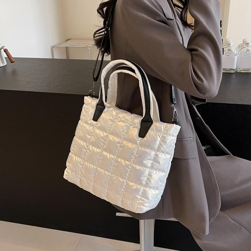 Стеганая мягкая сумка-тоут из нейлона, однотонная сумка-портфель, женская сумка через плечо, женская сумка большой емкости