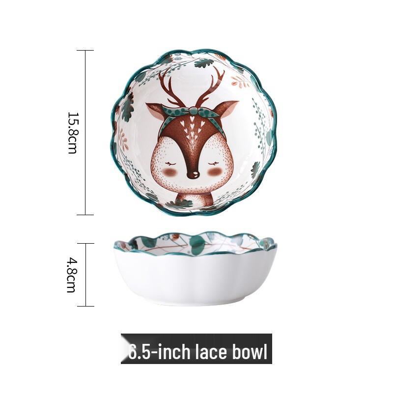Japanese Style Elk Ceramic Salad Bowls, 6-inch (Set of 2)