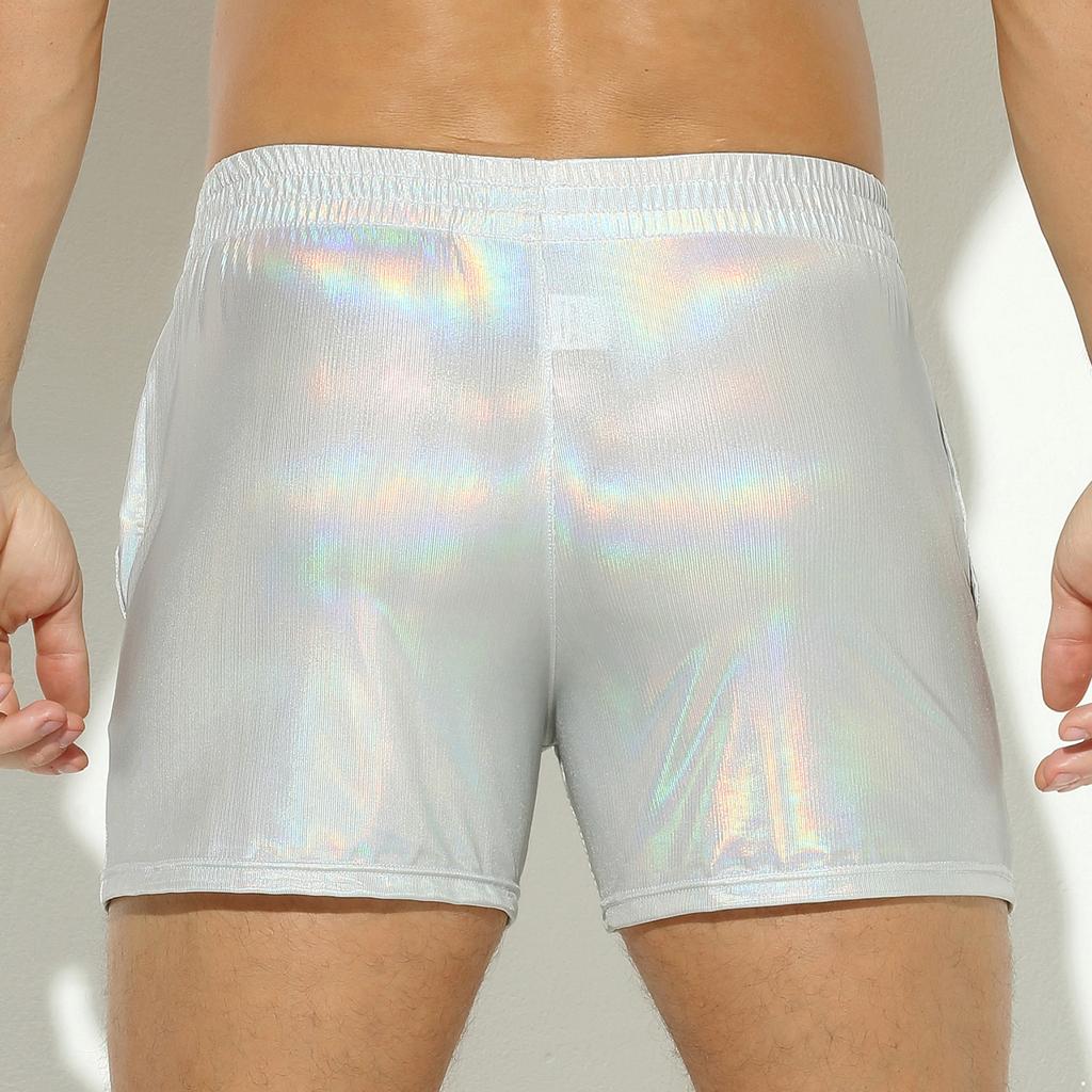 Мужские блестящие шорты-боксеры из искусственной кожи с низкой посадкой, плавки, шорты с попой