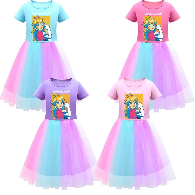 Платье для девочек Super Mario Princess Peach Rainbow Lace фиолетового, красного и розового цвета