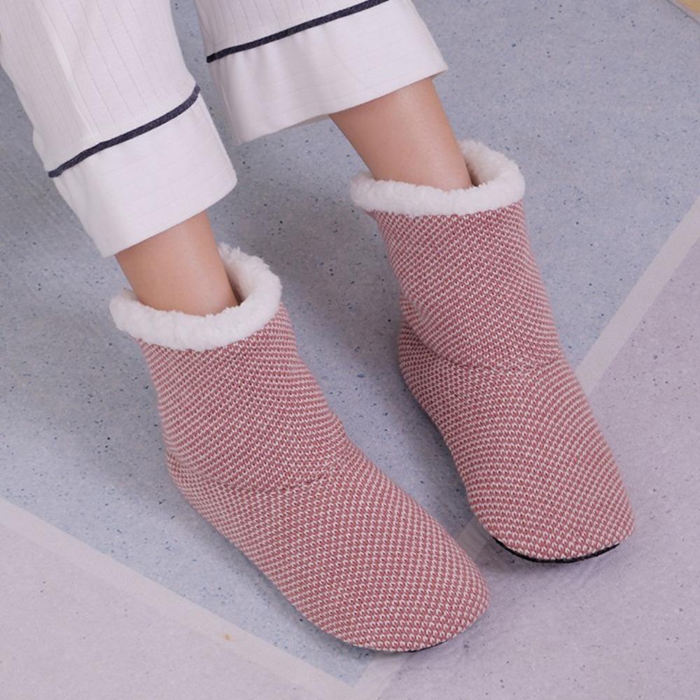 Мягкие флисовые носки-тапочки в полоску, зимние теплые носки, милые толстые термоноски для женщин