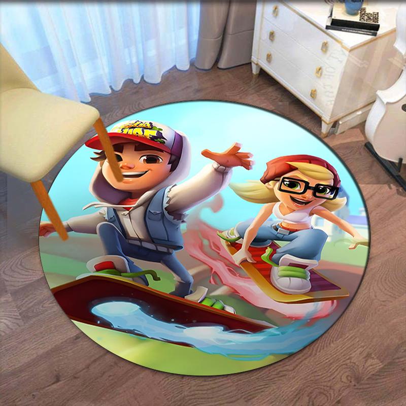 Subway Surfers Printed Round Rug Carpet Chair Rug Area Rug Entryway Doormats,for Office Chair Living Room Bedroom Kitchen Room.
