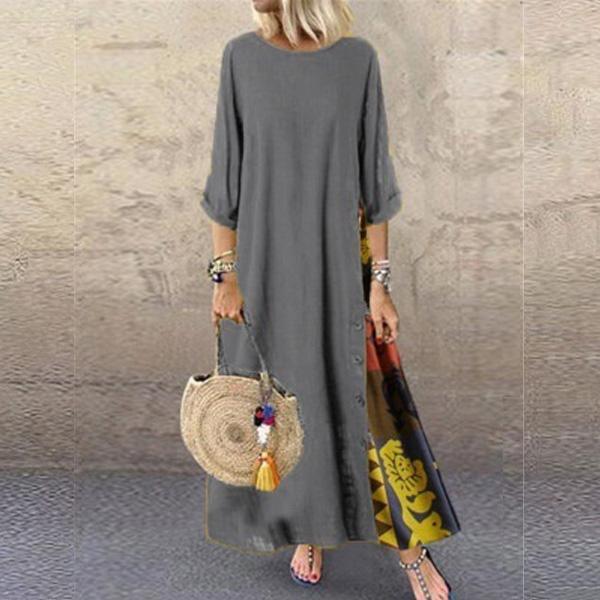 Plus Size Women’s Fashion Casual Loose Dress Big Swing Half Sleeve Long Dress Floral Holiday Maxi Dress Vestidos Longos Robe