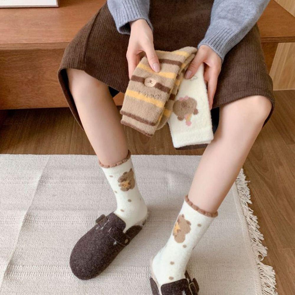 1Pair Soft Capybara Socks Thick Middle Tube Socks Cute Winter Socks  for Woman Girls