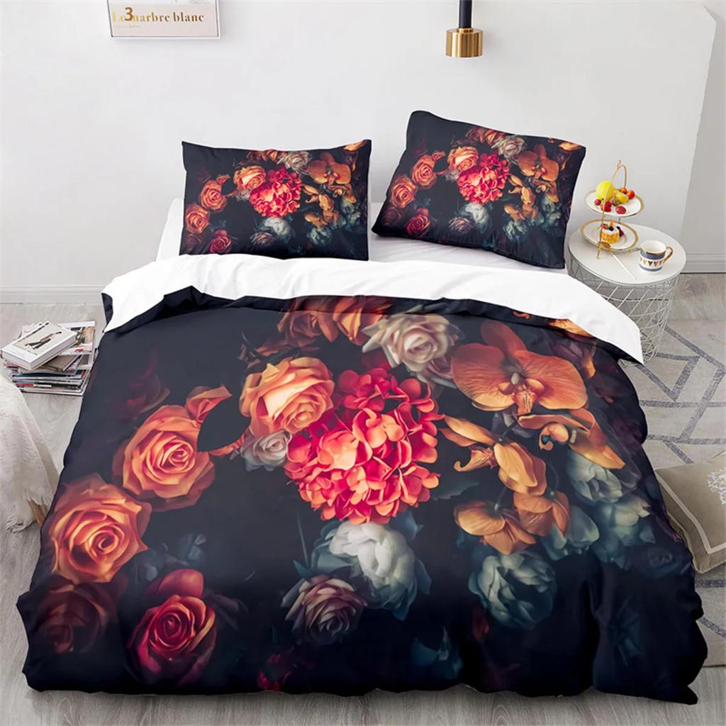 Romantic Rose Floral Duvet Cover Microfiber Quilt Cover for Girls Adults Teens Wedding Valentine's Day Bedroom Decorations Queen