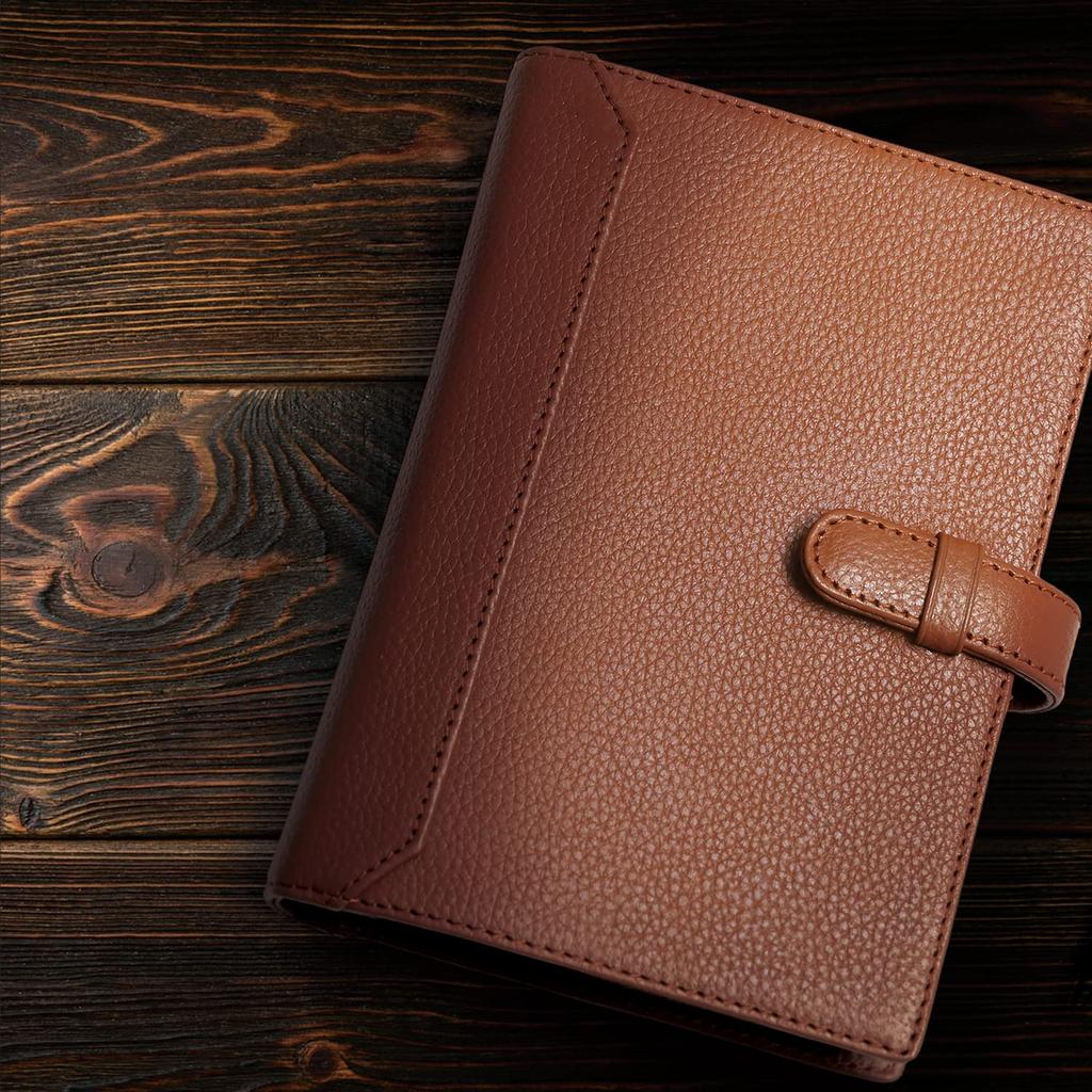 A5 Size Systemy2 STC2 Genuine Leather Hole Planner Cowhide Leather with Pen and Card Pockets [BLUE SINCERE] (Retro Camel) - 6-Ring Cover,