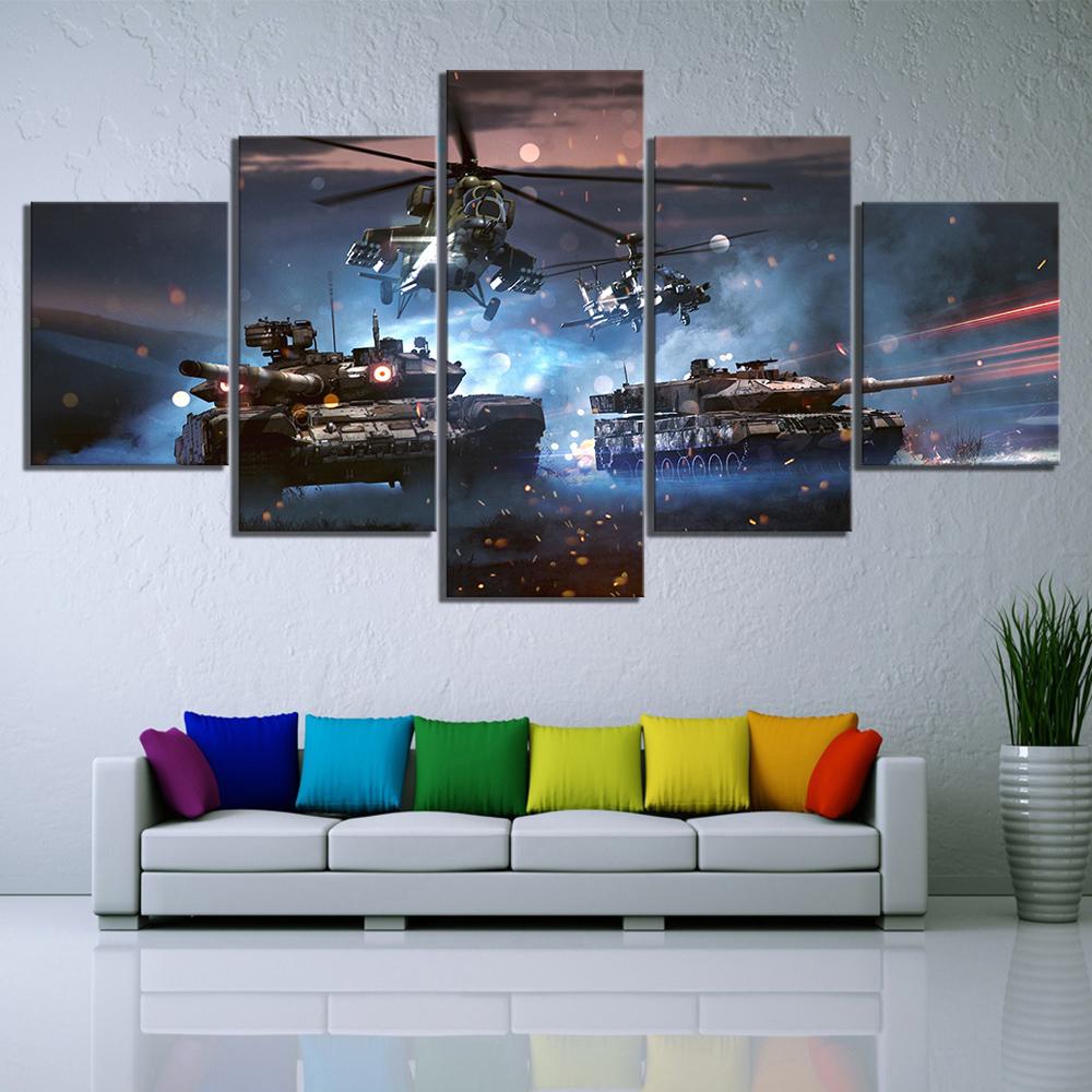 Без рамки, 5 шт., Battlefield 5, видеоигры, самолеты и танки, настенное искусство, холст, постеры, картины, домашний декор для спальни