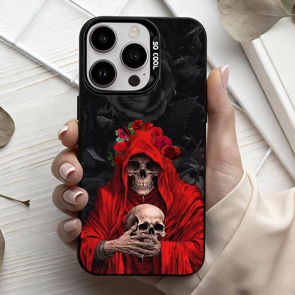 Чехол для телефона с принтом Санта Муэрте M-Muerte P-print-T Для iPhone17,16,15,14,13,12,11 Plus,Pro Max Черный Серебристый Candy чехол для телефона