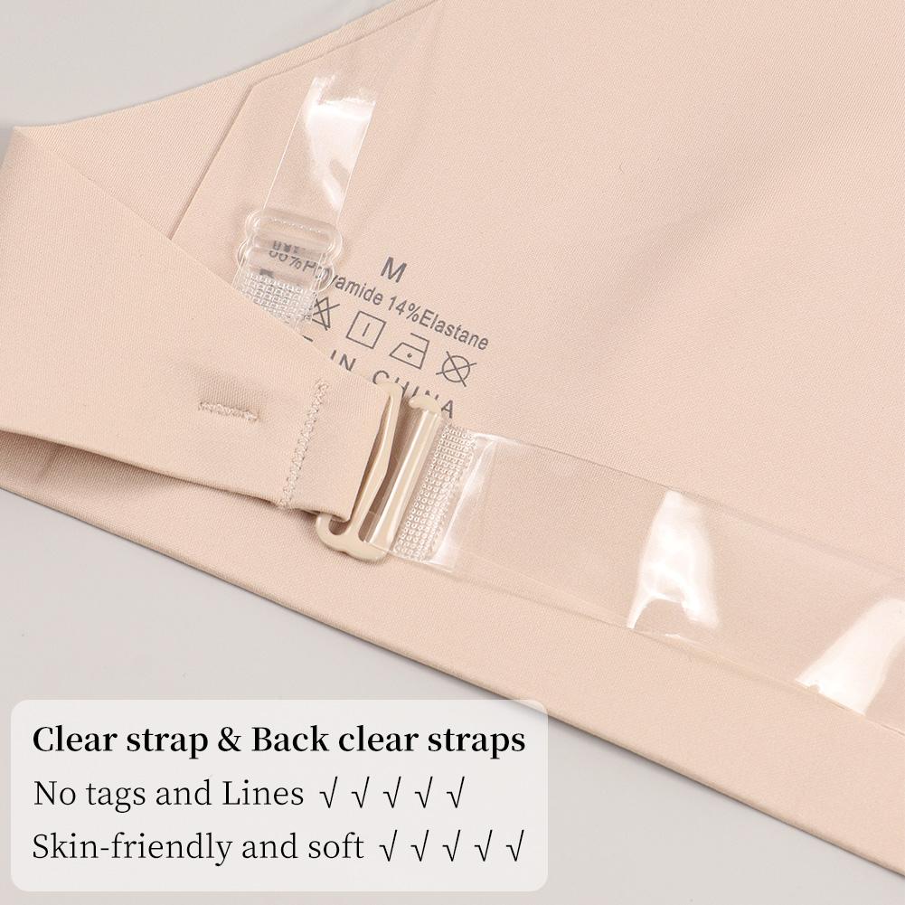 Varsbaby Seamless Low Back Bra with Clear Strap Wireless Non Padded Bralette for Women Backless Dress/Top
