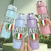 1PC Italia National Flag Letter Print 750ml Color Plastic Sports Water Bottle Leakproof Flip Straw Lid Suitable for Sports Office Home Use