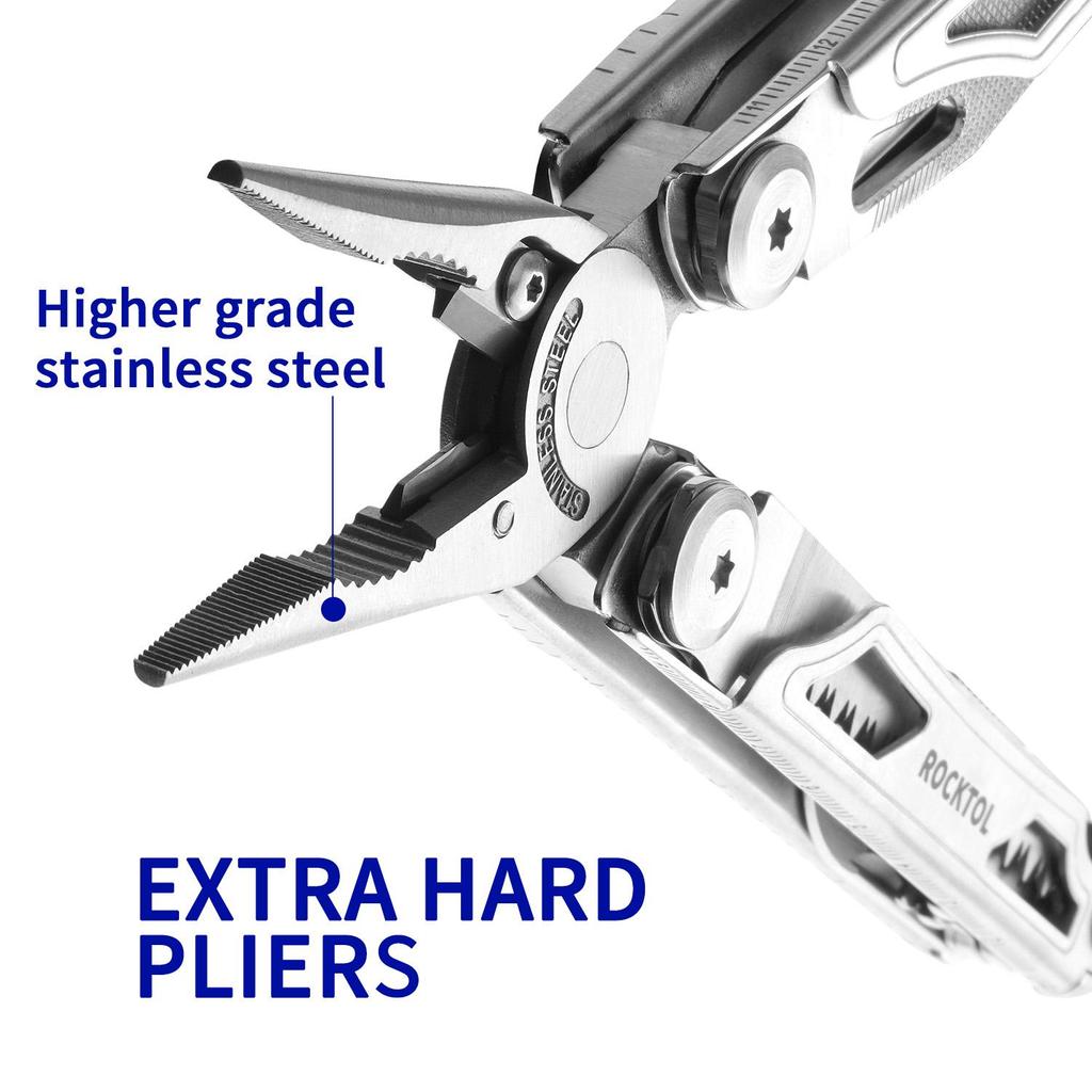 ROCKTOL Многофункциональные плоскогубцы из нержавеющей стали, инструмент 16 в 1 с прочным формованным нейлоновым чехлом, набор инструментов с безопасной блокировкой