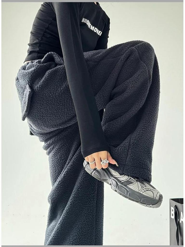 Женские плюшевые флисовые брюки с широкими штанинами - Высокая посадка, Свободный крой, Утепленные для зимы 2025