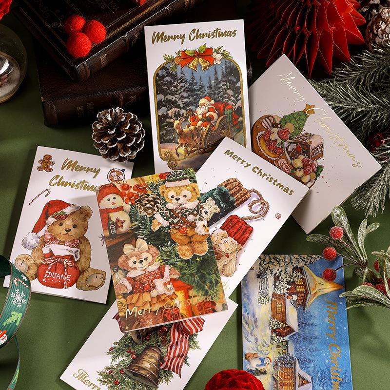 Christmas Watercolor Bronzing Greeting Card Christmas Decoration Card Cartoon Blessing Message Card