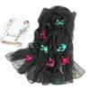 Autumn and Winter Pastoral Embroidered Flowers Chiffon Scarf Embroidered Women's Shawl Dual-purpose Long Korean Version New Versatile