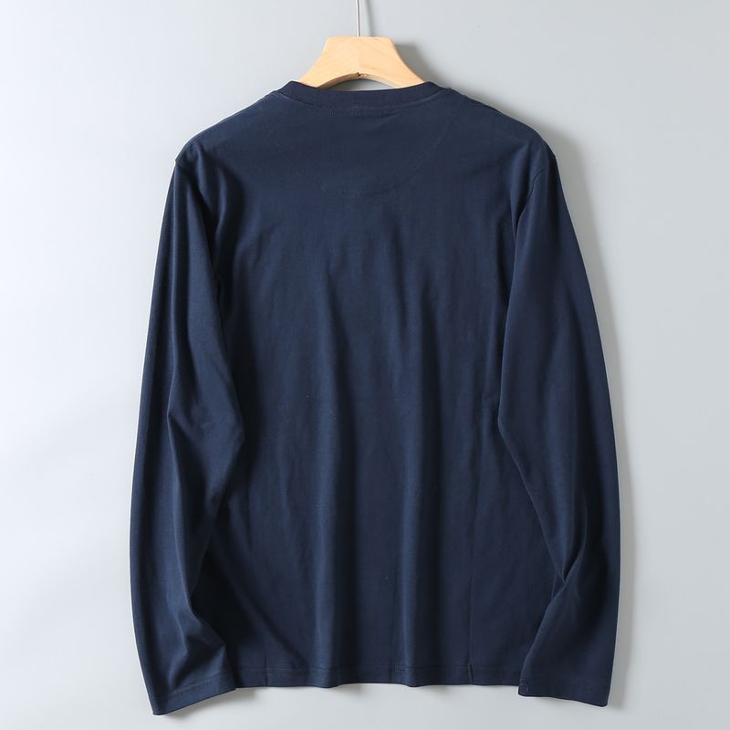 Retro Trendy Letter Print Long-Sleeve T-Shirt for Men, American-Style Casual Washed Pure Cotton, Comfortable Round-Neck Base Shirt