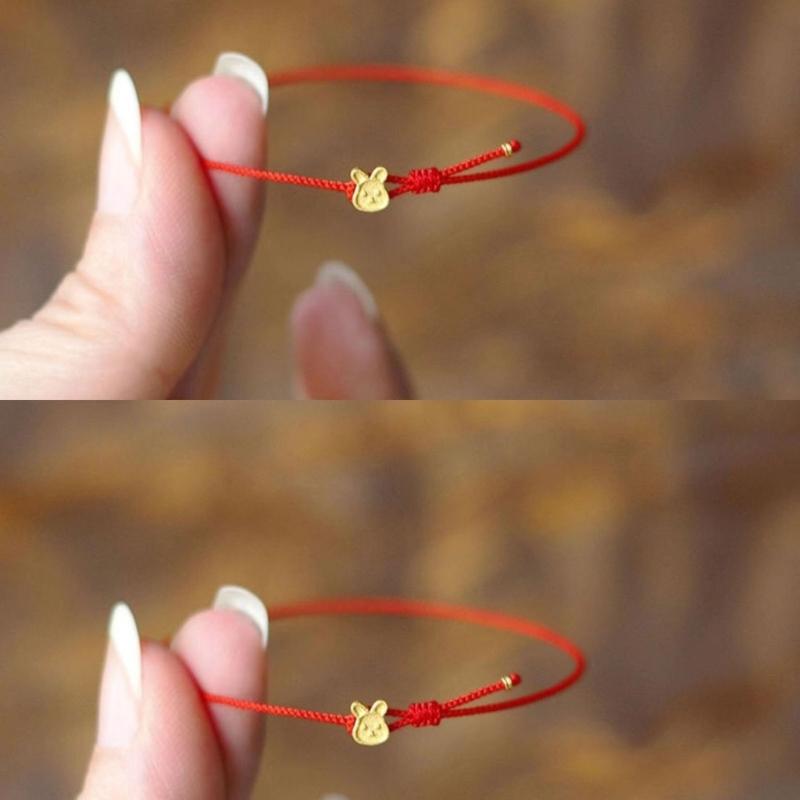 Lucky Red Rope Bracelet Zodiac Gold Plated Rabbit Pendant Hand Knotted Adjustable Charm Bracelet for Men and Women
