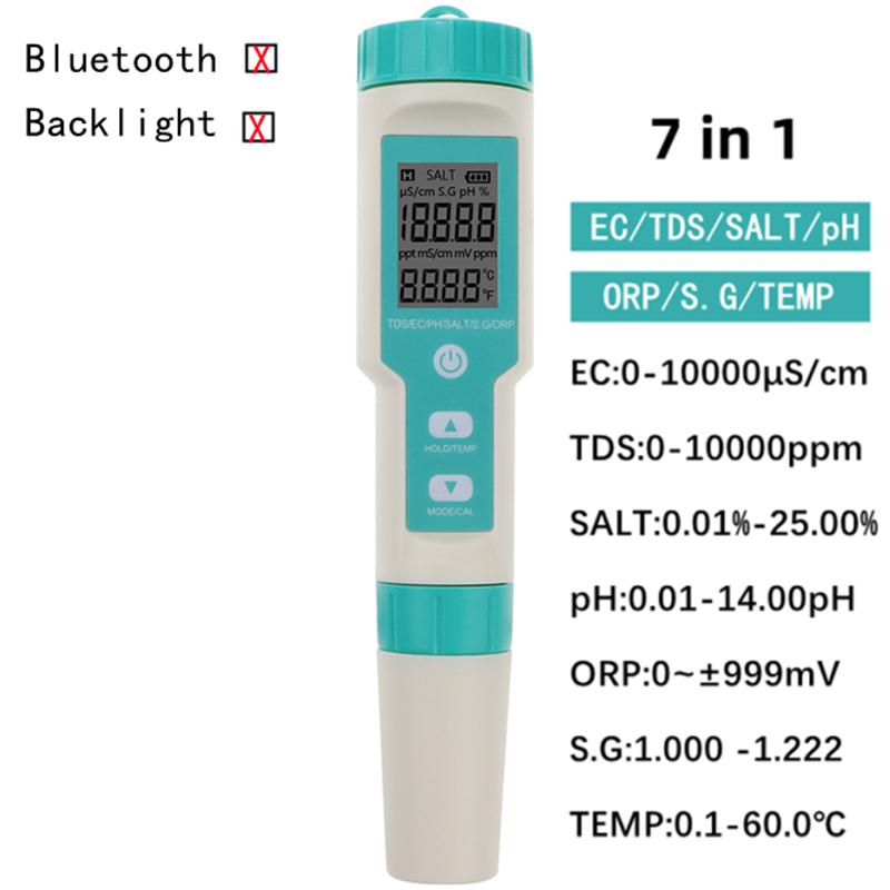 Цифровой 7 в 1 pH-метр с Bluetooth PH/TDS/EC/ОВП/Соленость /Удельный вес/ТЕМПЕРАТУРА Метр Монитор качества воды Тестер Питьевая вода Аквариумы