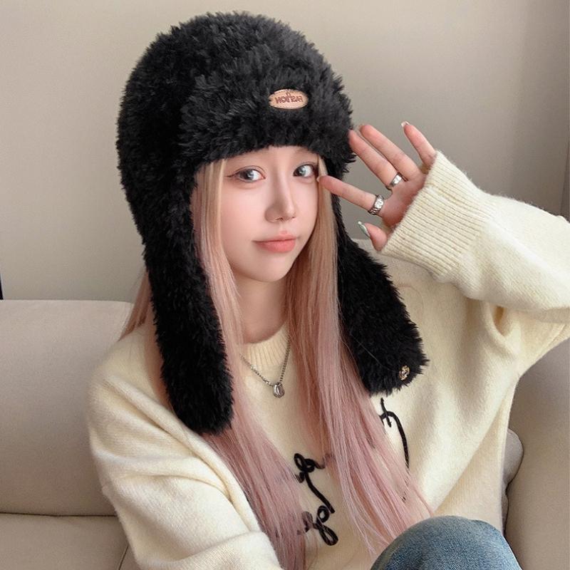 Осенне-зимняя женская теплая длинная утолщенная шапка с плюшевой ветрозащитой для защиты ушей в поездках на работу