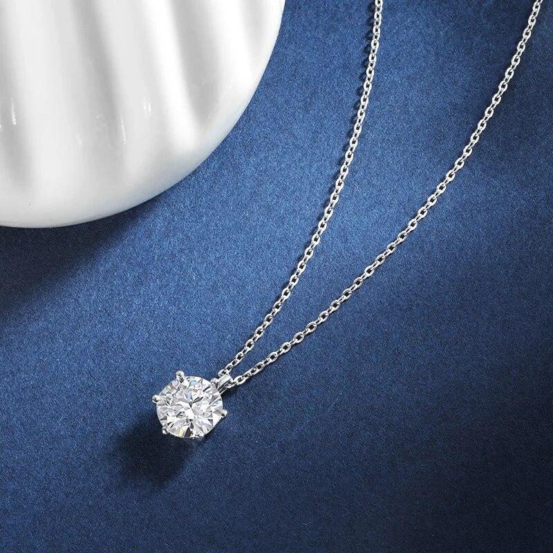 D Цвет 2CT Круглый Муассанит Ожерелье Подвеска Для Женщин S925 Серебряный Алмаз Тест Прошлый Белый Драгоценный Камень Цепи Ювелирные Изделия