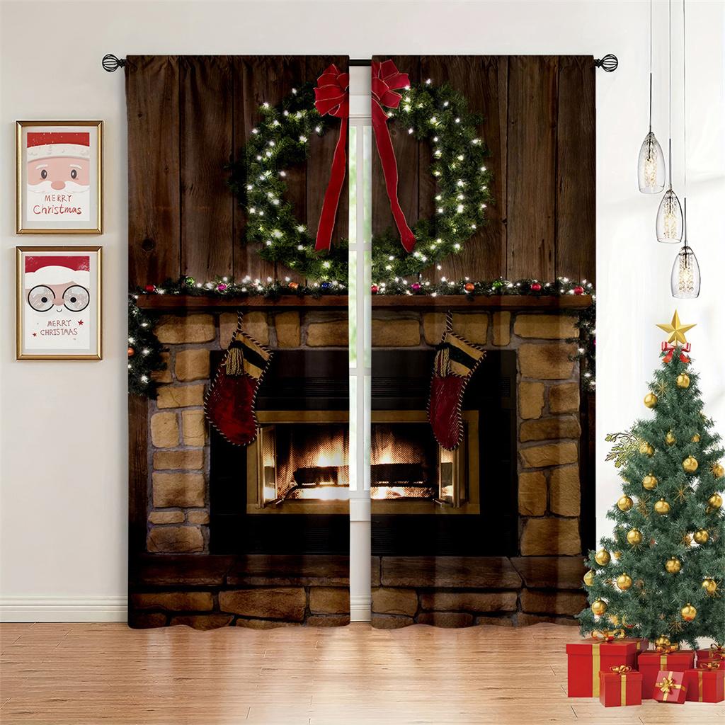 Рождественские шторы со снежной сценой, зимние праздничные оконные шторы, 2 панели, Веселое Рождество, гостиная, спальня, домашний декор