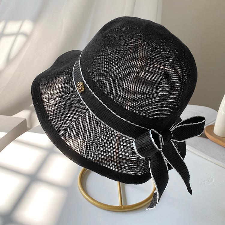 Sun hat elegant bow fungus edge sweet bucket hat breathable cotton and linen sun hat big brim sun hat tide