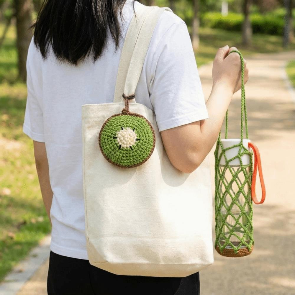 Hand Woven Water Cup Mesh Bag Folding Water Bottle Tote Bag Umbrella Storage