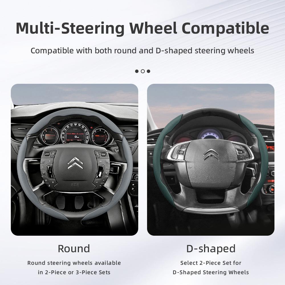 Suitable for Citroen Breathable Leather Steering Wheel Cover with Segmented Quick-Release Design, Non-Slip and Durable, for Models Such as C3,