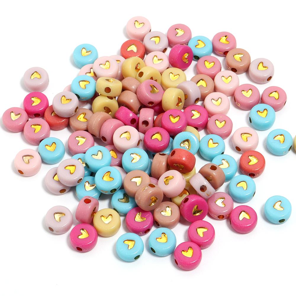 100pcs 7mm Multicolor Acrylic Alphabet Beads Heart Numbers Letter Loose Beads For Jewelry Making DIY Bracelets Gift Wholesale