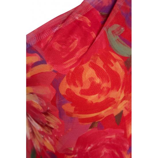 Multicolored Fitted Lined Knitted Floral Pattern Dress