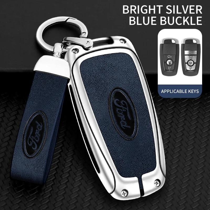 Car Sticker 2025 Hot Car Metal Leather Key Shell Case Ford Fusion Edge Mustang Explorer Expedition Bronco Ecosport Ranger F150 F