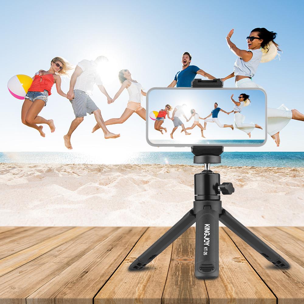KINGJOY KT-26 Mini Desktop Tripod Rotatable Ball Head with Extendable Cold Shoe Phone Clip 1/4 Inch