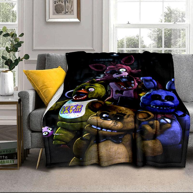 Fnaf Character Collage Blanket Flannel Blanket for bed, sofa, Camping, Hiking, Picnic Essentials, gift for family Fan gifts