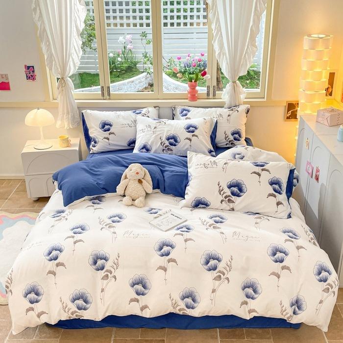 Класс А Материнский и младенческий класс Выстиранный хлопок Двухслойная пряжа Набор из 4 предметов Шапочка для кровати Студенческий набор из 3 предметов Простыня Пододеяльник Пододеяльник