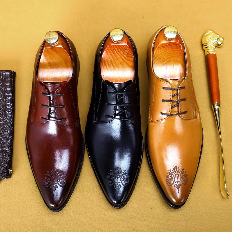 British Style First Layer Cowhide Leather Business Dress Shoes for Men Breathable Casual Work Formal Leather Footwear