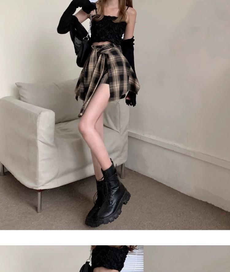 Женская черная клетчатая юбка-шорты А-силуэта 2025 года с асимметричным дизайном из двух частей