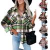 Women's Brushed Plaid Shirts Long Sleeve Flannel Lapel Button Down Pocketed Shacket Flannel Jacket Coats