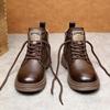 Мужские зимние кожаные ботинки Martin 2025 года: Теплые повседневные рабочие ботинки средней высоты в стиле ретро из натуральной кожи с бархатной подкладкой