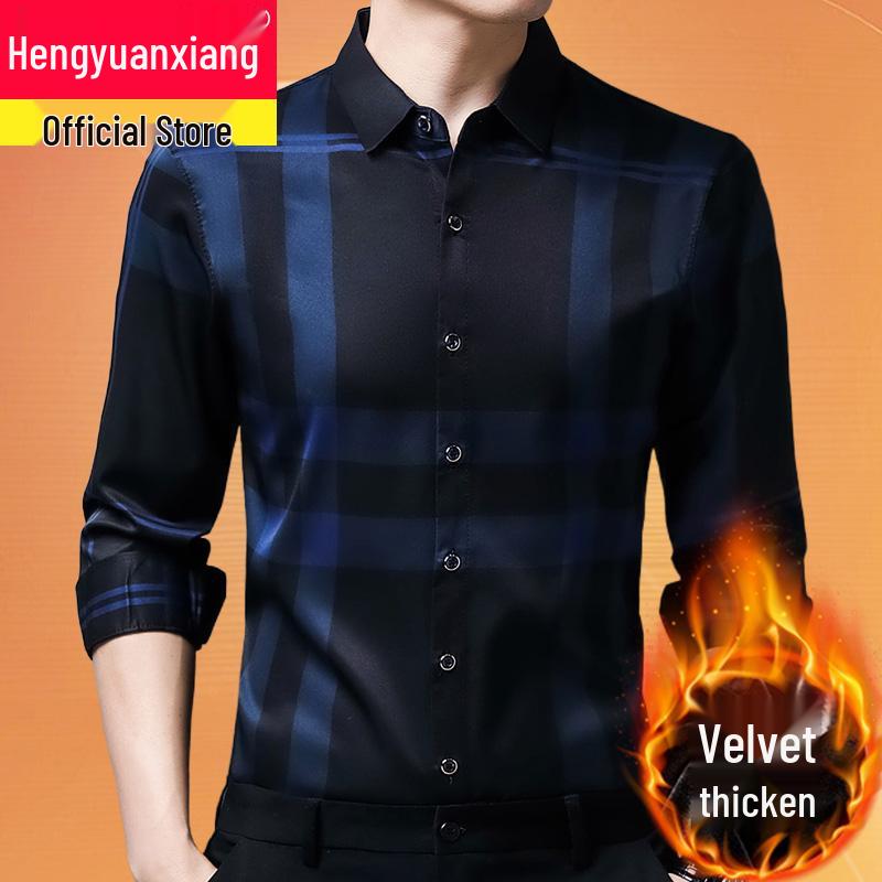 Hengyuanxiang Мужская осенняя клетчатая рубашка с длинным рукавом, не требующая глажки, в стиле кэжуал