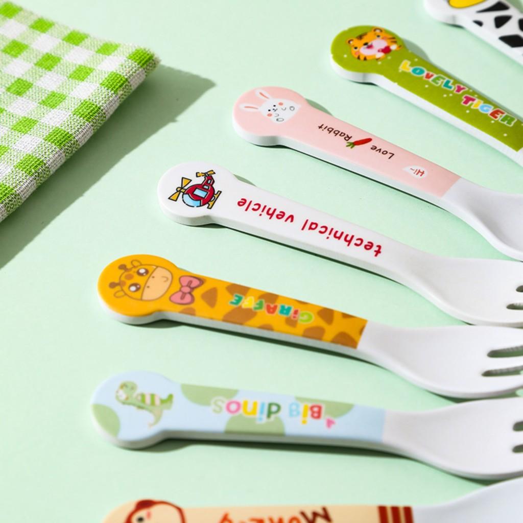 Bamboo fiber baby home learning to eat training rice spoon cute cartoon spoon fork cutlery set