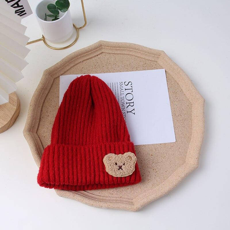 Warm Kid Hat Fashion Kawaii Cartoon Bear Crochet Bonnet Beanie for Toddler Boy Girl Autumn Winter Knit Solid Color Cap for Baby