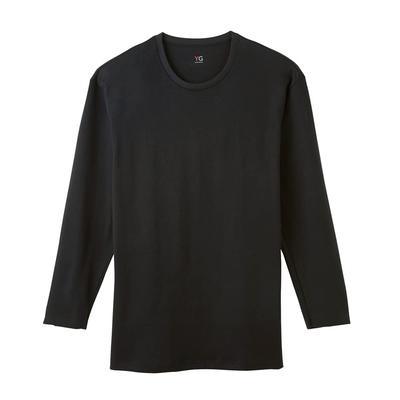 Gunze YV0708 Внутреннее белье YG Хлопок Легкий рукав Круглый вырез Размер L Мужская футболка, 100% Серия, Двойное тепло, 3/4 горловина, Черный, (NEW)