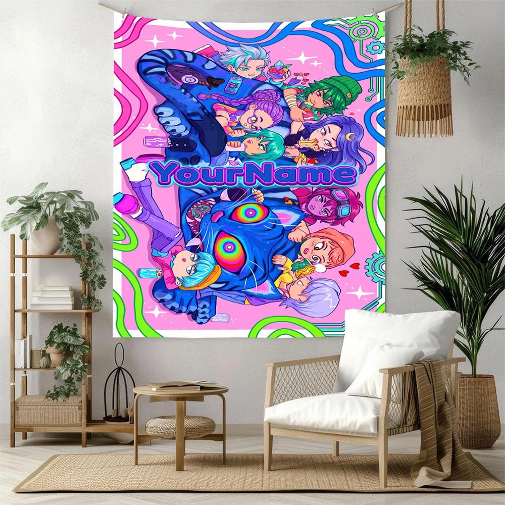 Demon Hunter Girls Custom Your Name Wall Decor Tapestry Art For Pet Memorial Birthdaywedding Party Backdrop Family Gift