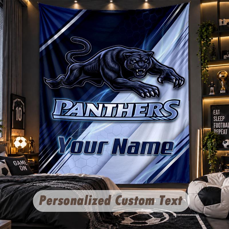 TapestryPenrith Panthers Custom Name Text Personalized Wall Hanging Tapestry Home Wall Decor