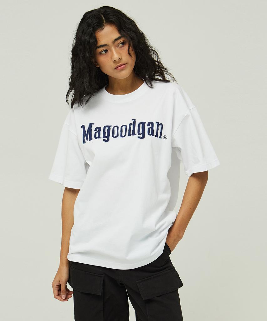MAGOODGAN Swagver 3580 Вышитая Оверсайз Белая Футболка с Коротким Рукавом