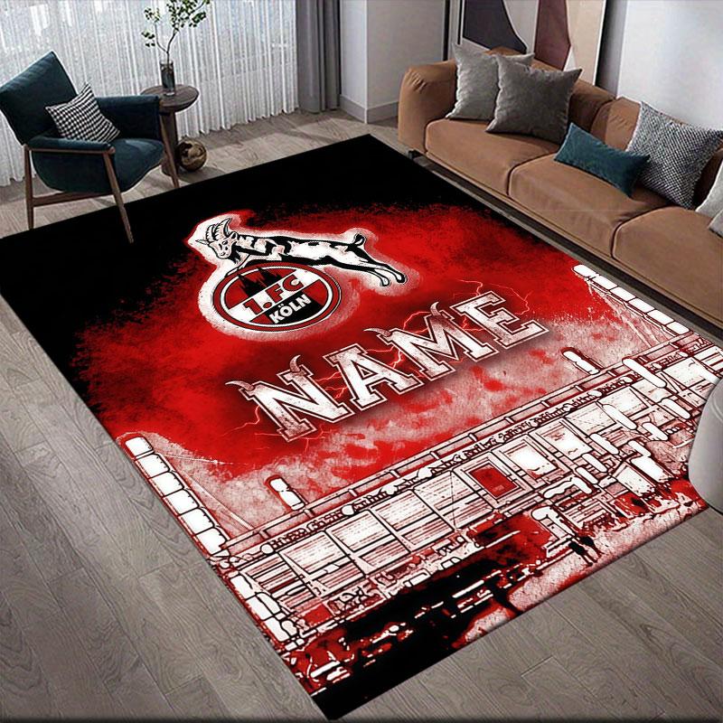 Custom Name,1.FC Koln Home Sofa Decoration for Living Room & Bedroom, Non‑Slip Play Flannel Floor Mat for Game Room