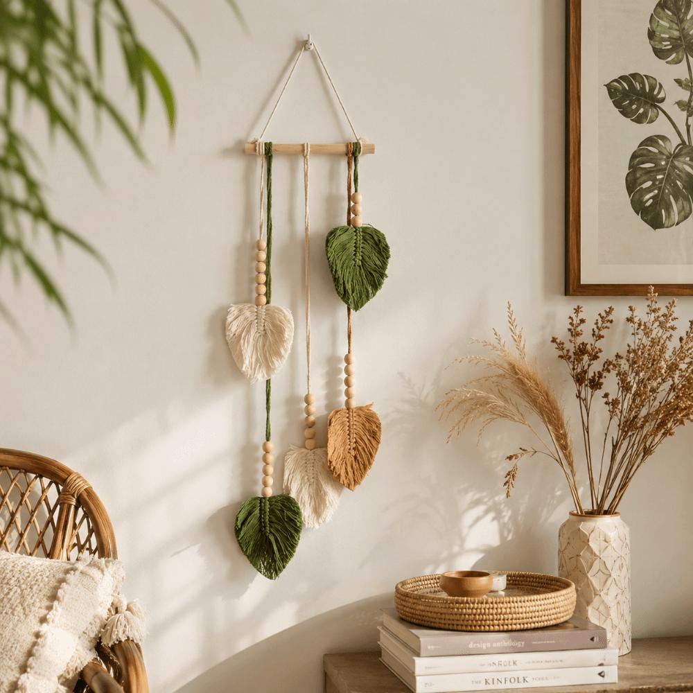 Handmade Wall Art Leaf Tapestry Tassel Wall Hanging Pendant Vintage Handwoven Tapestry Home Decor